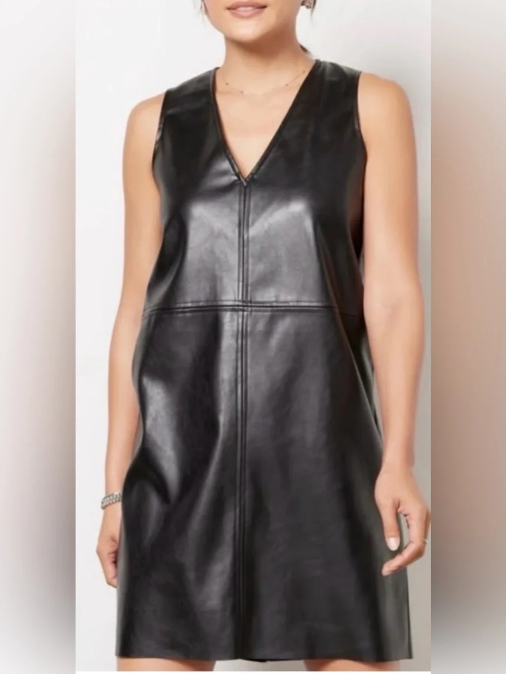 EVEREVE Sleeveless Black Faux Leather Shift Dress